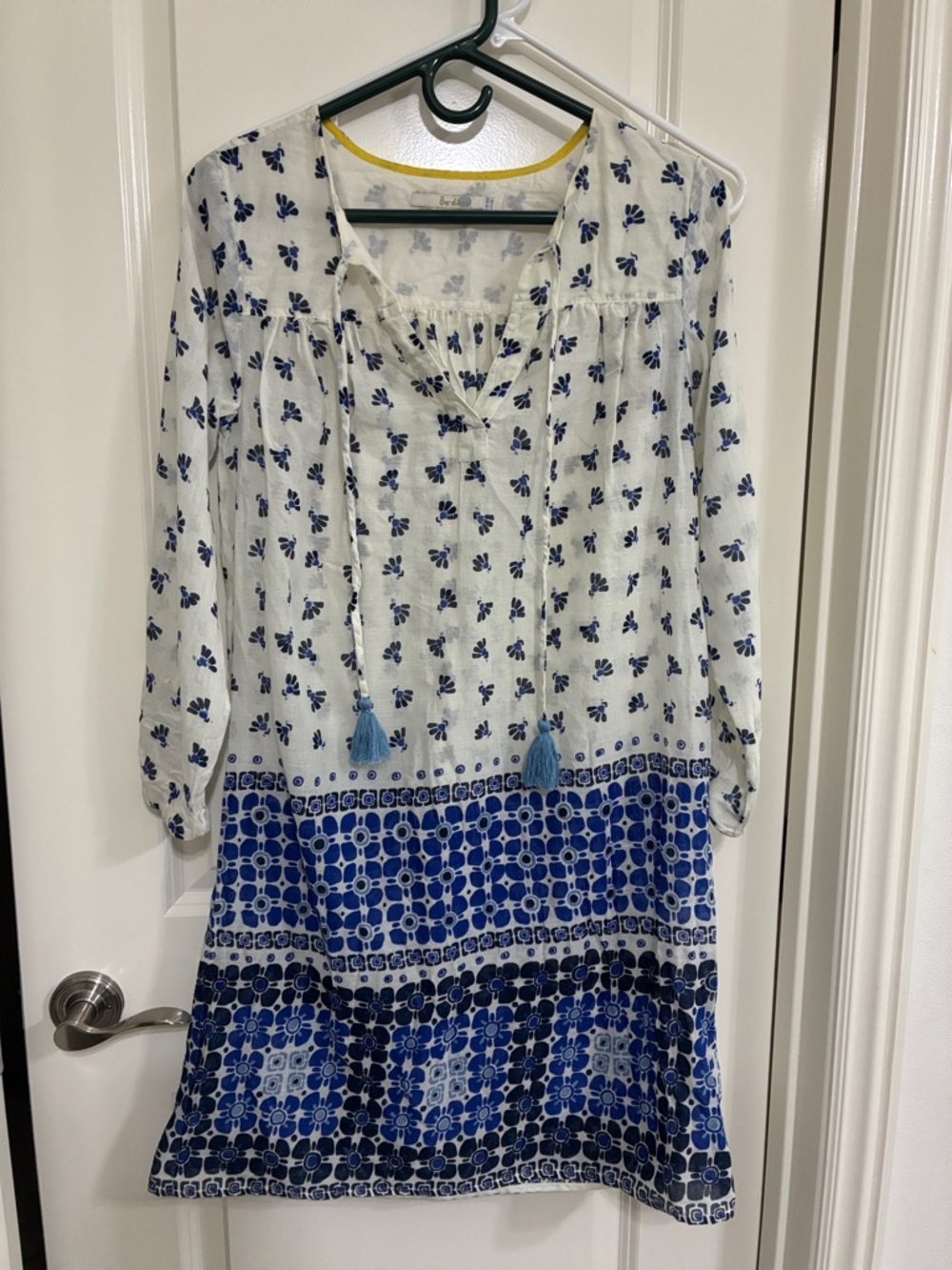 Boden Blue and White Printed Long-Sleeve Tunic Dress